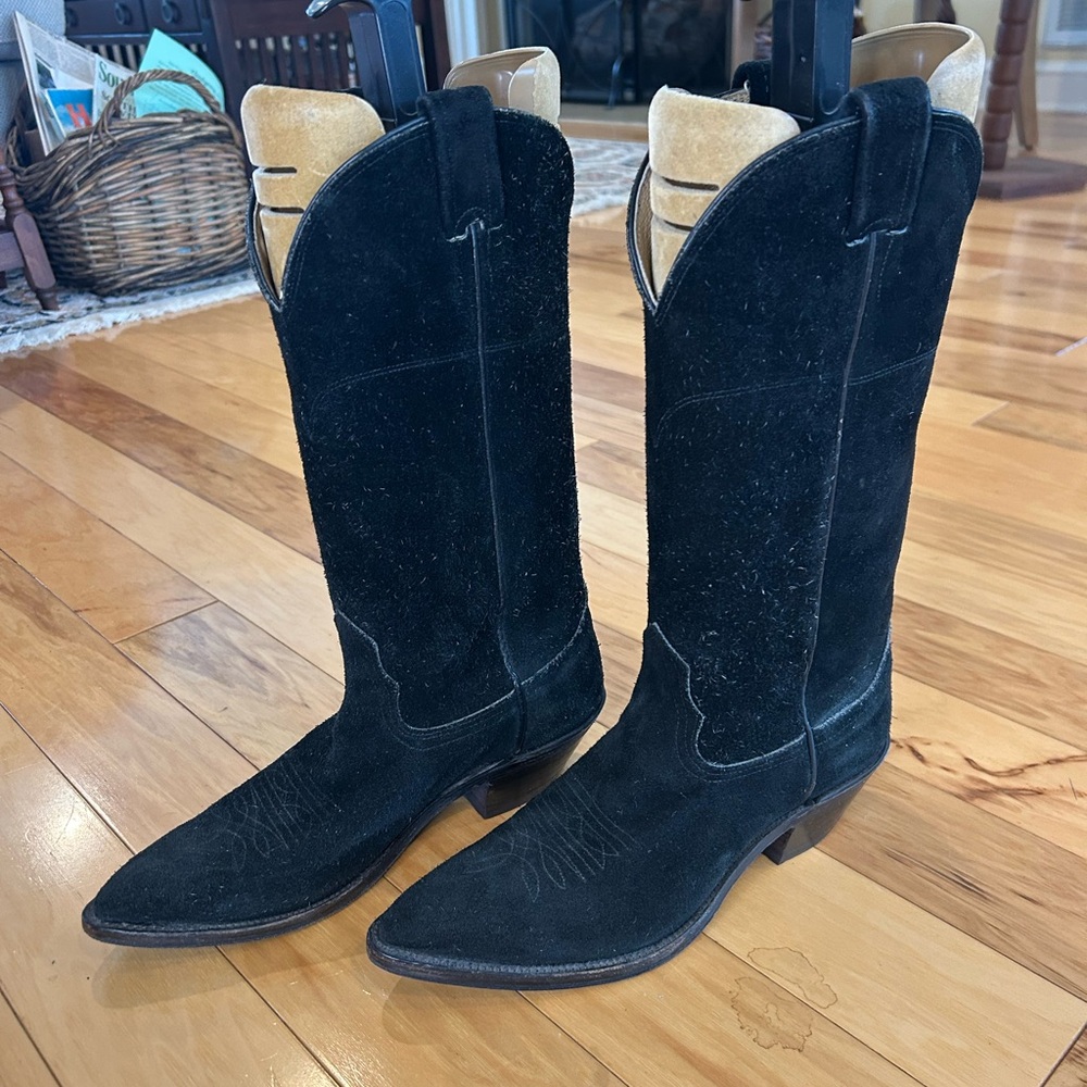 Vintage Nocona Black Suede Cowboy Boots | Women’s Size 7B | Made in USA Western - Picture 14 of 16